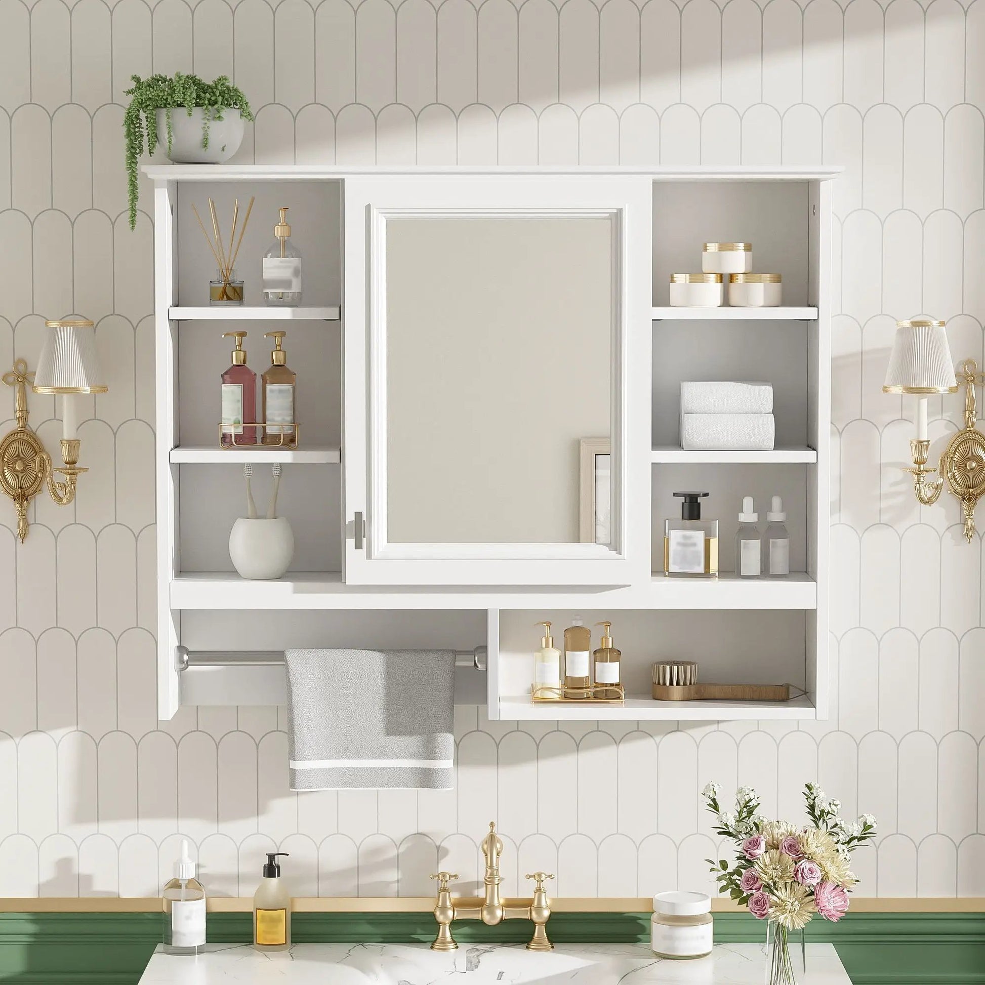 Wall Mount 2 In 1 Mirror Cabinet With Adjustable Shelves And Open Storage Unique Piece on Tampa Home & Garden Store