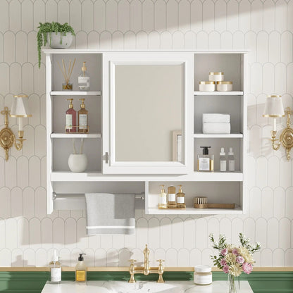 Wall Mount 2 In 1 Mirror Cabinet With Adjustable Shelves And Open Storage Unique Piece on Tampa Home & Garden Store