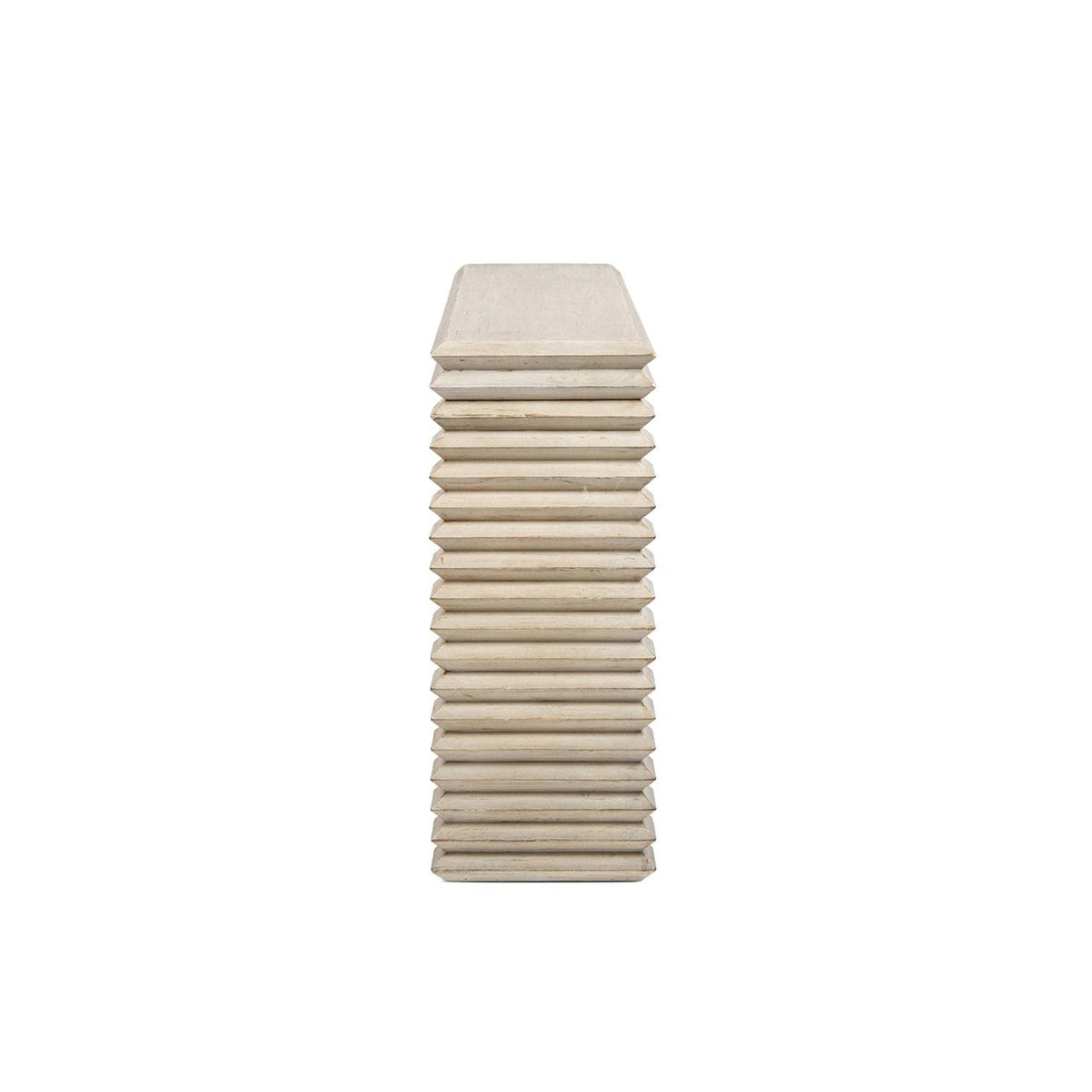 Geometric Waterfall Console Table solid-wood construction beige stacked block pedestal on Tampa Home & Garden Store