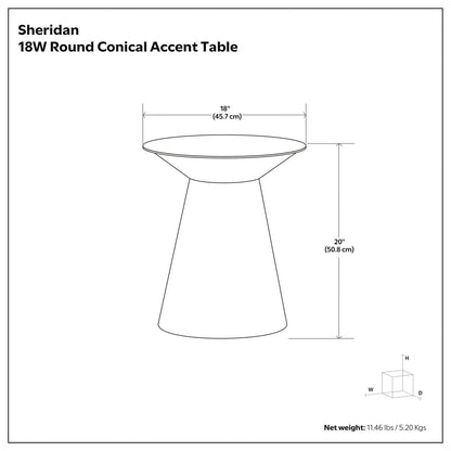 Sheridan handcrafted metal accent table blueprint with 18in round top and conical base on Tampa Home & Garden Store