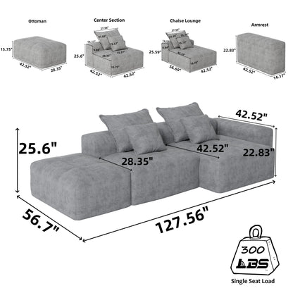 Modern Oversized DIY Modular Sectional Sofa With Pillows in grey fabric by HouseOfZazla on Tampa Home & Garden Store