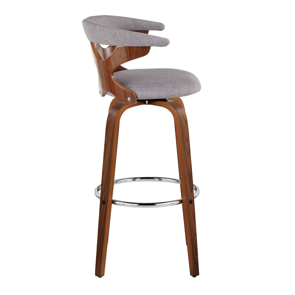 Mid Century Modern swivel barstool with grey upholstery and wooden frame HouseOfZazla on Tampa Home & Garden Store