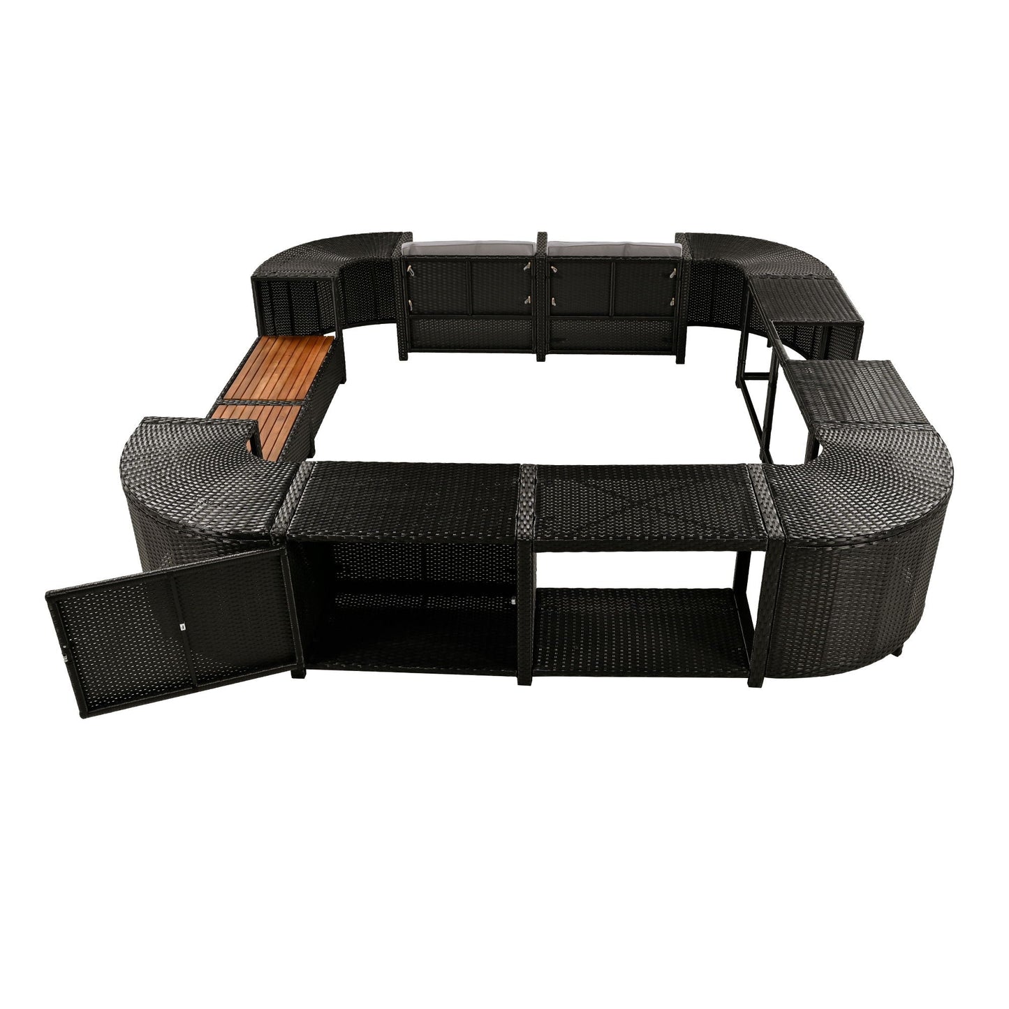 Outdoor Rattan Spa Frame and Modular Storage Seat