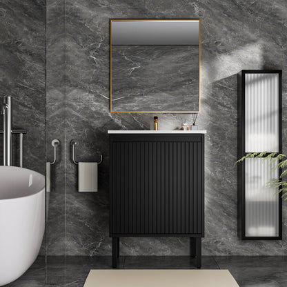 Bathroom vanity with ceramic sink, black cabinet, white countertop on Tampa Home & Garden Store