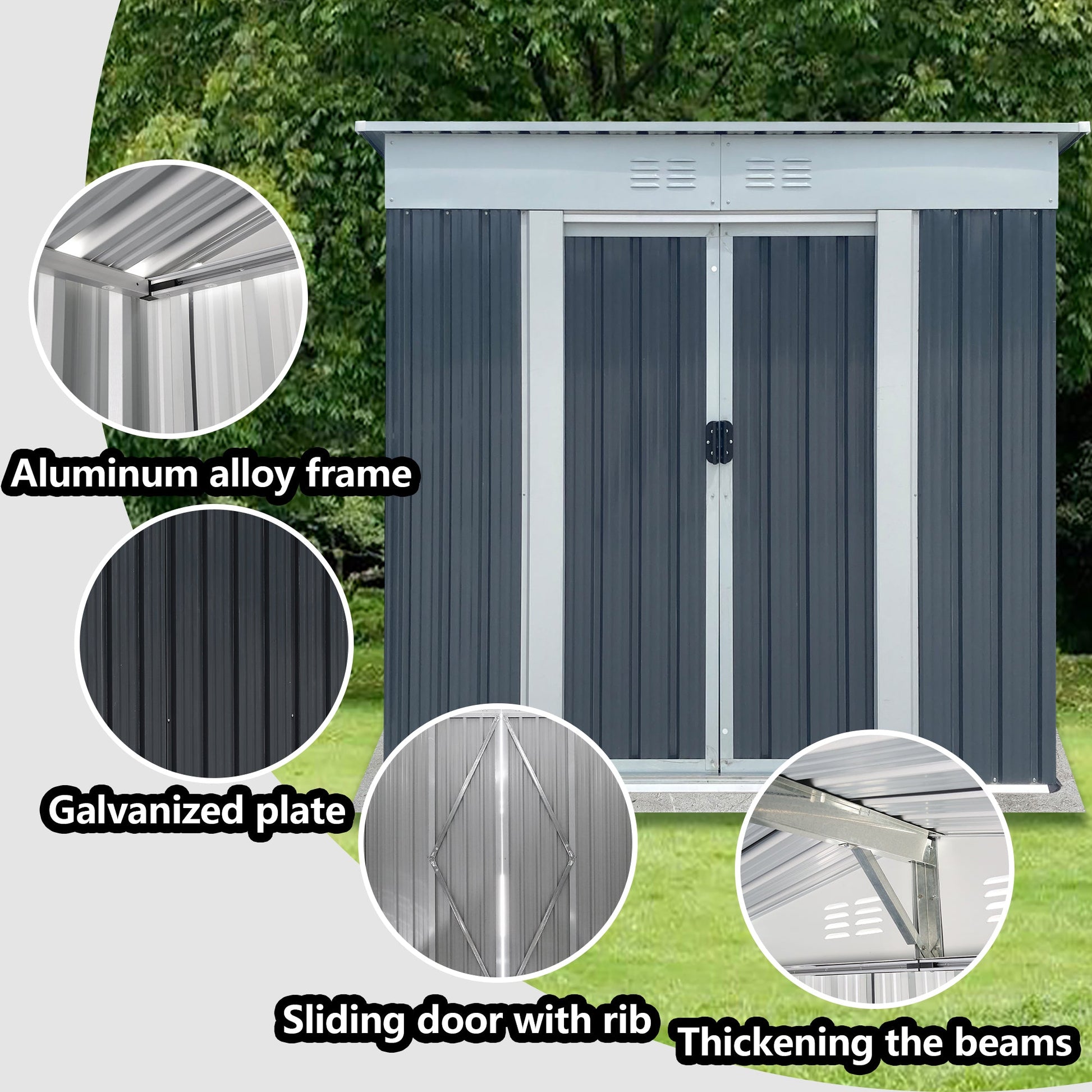 Outdoor storage shed 6FTx4FT pent roof aluminum frame galvanized plate dark gray panels on Tampa Home & Garden Store