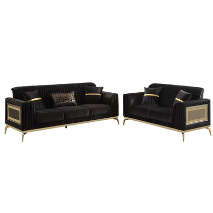 Antigua 2 Piece Living Room Set in black velvet with gold metal legs by HouseOfZazla on Tampa Home & Garden Store