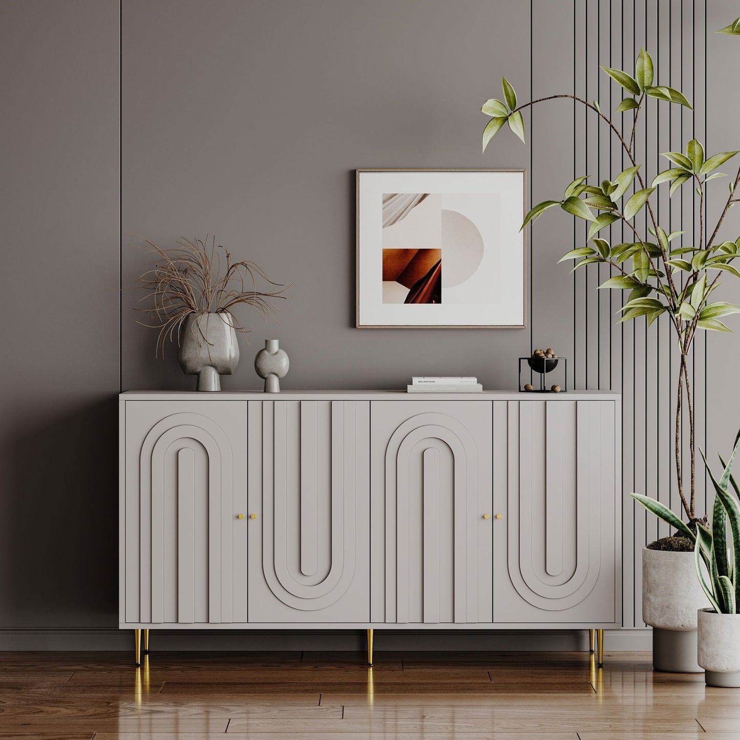 Modern Lacquered Four Door Sideboard for Home