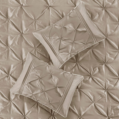 7 Piece Tufted Taupe King Size Comforter Set