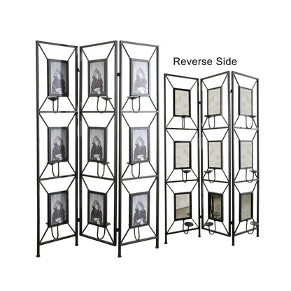 Black metal 3-panel room divider with photo frames and candle sticks by Unique Piece Furniture on Tampa Home & Garden Store