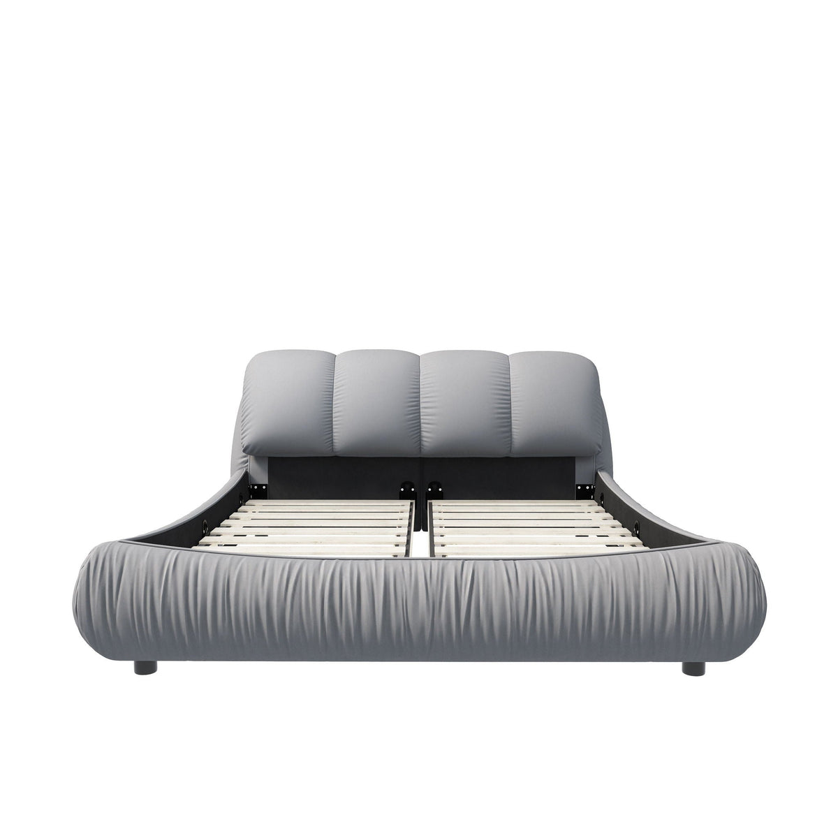 Luxury upholstered platform bed with oversized backrest and solid wood frame gray fabric on Tampa Home & Garden Store