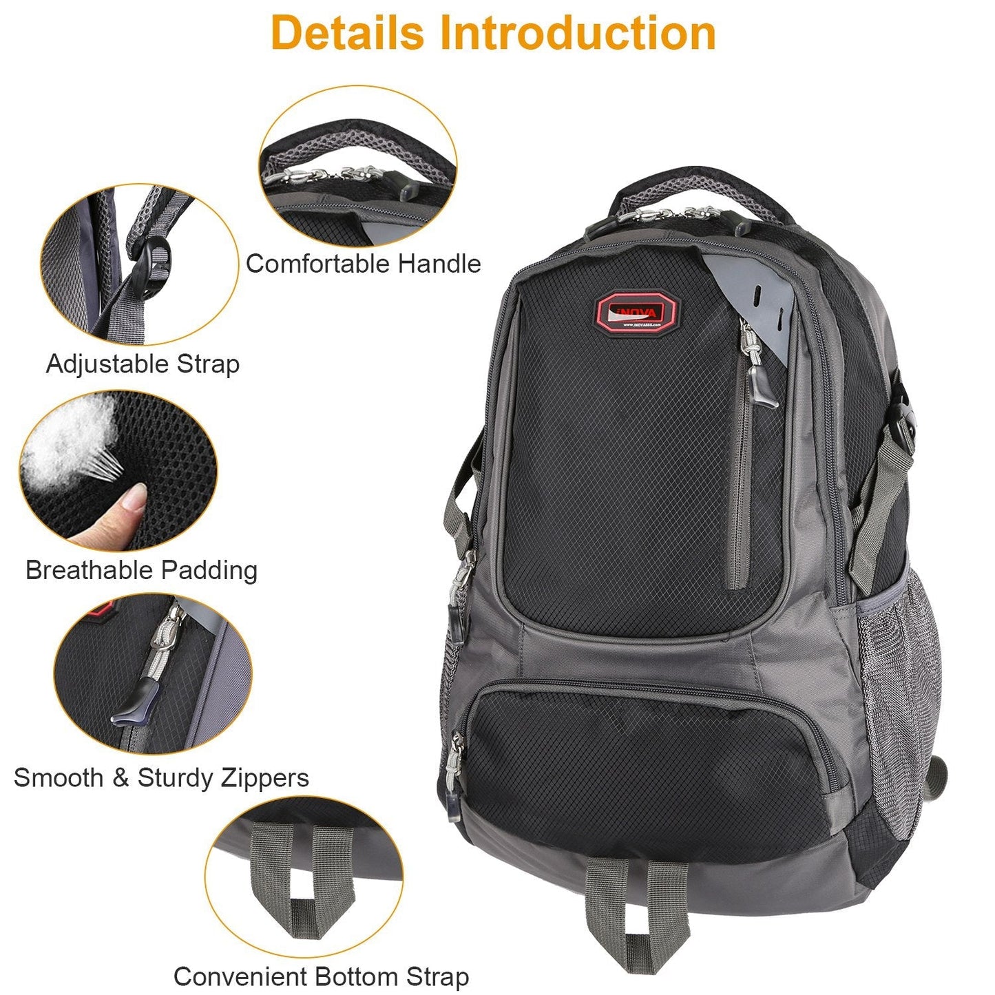 GemGear unisex school backpack in black/gray with adjustable straps and multiple zipper pockets on Tampa Home & Garden Store