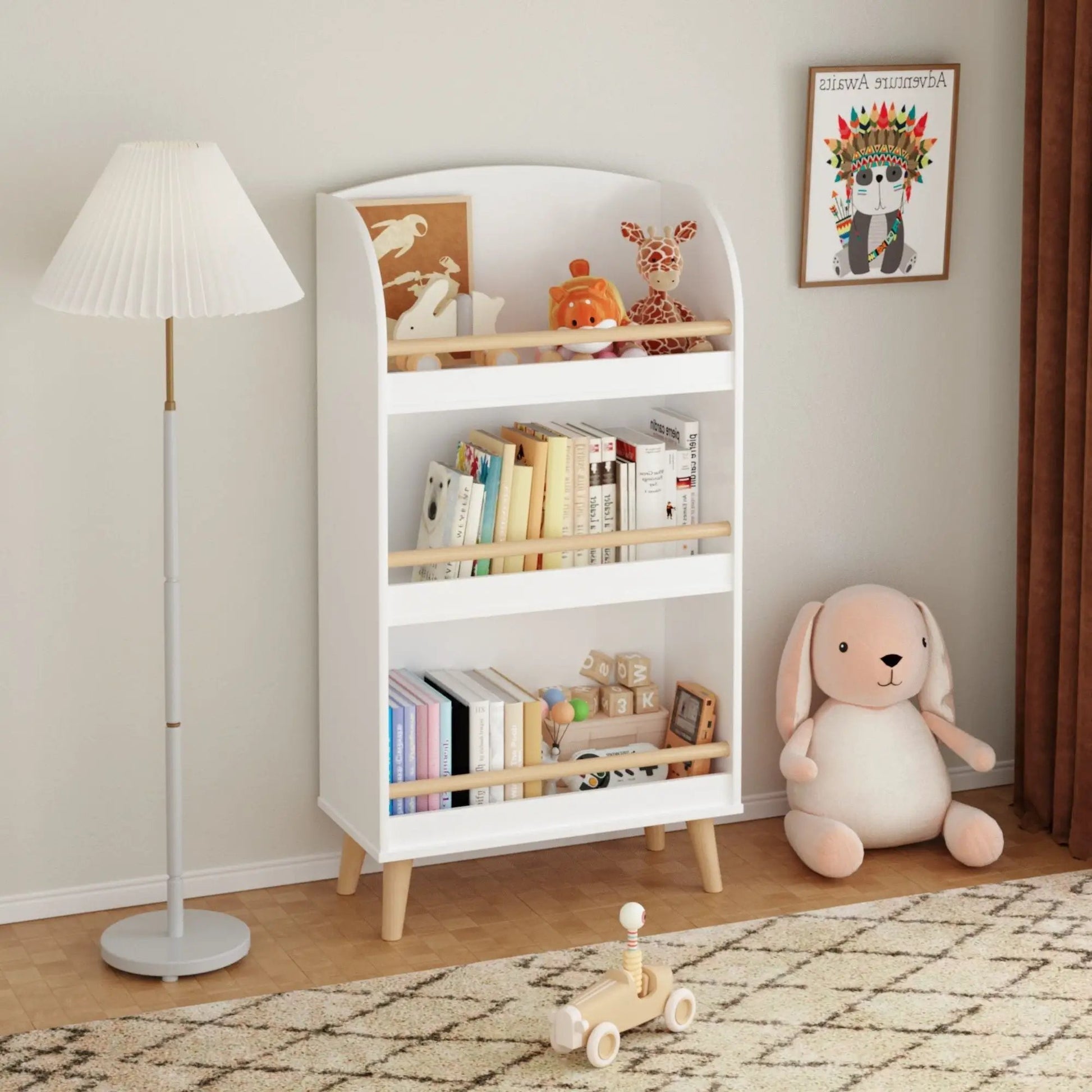 White 3-tier book organizer with toy storage, kid-friendly shelves by Unique Piece Furniture on Tampa Home & Garden Store
