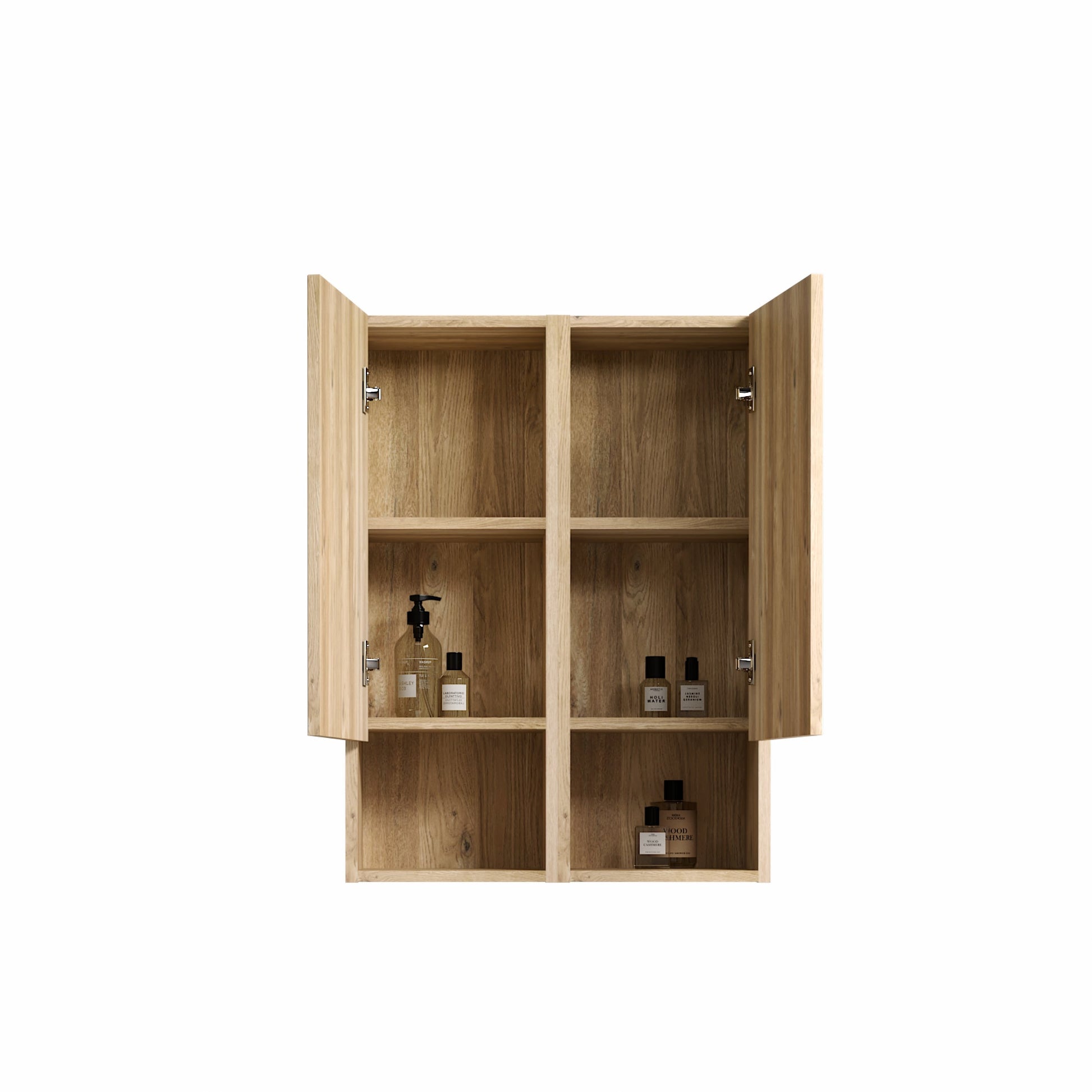 Abay Home Chic Striped Texture Bathroom Storage Cabinet natural wood with open doors and shelves on Tampa Home & Garden Store