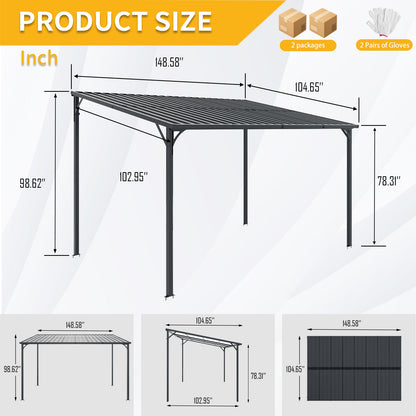 Outdoor 12X8 Galvanized Steel Pergola and Canopy