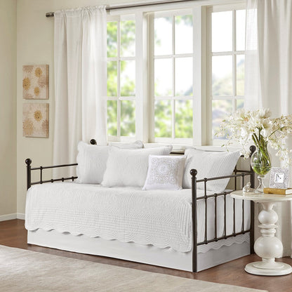 6-Piece Reversible Scalloped Daybed Cover Set white quilted with scalloped edge on metal daybed on Tampa Home & Garden Store