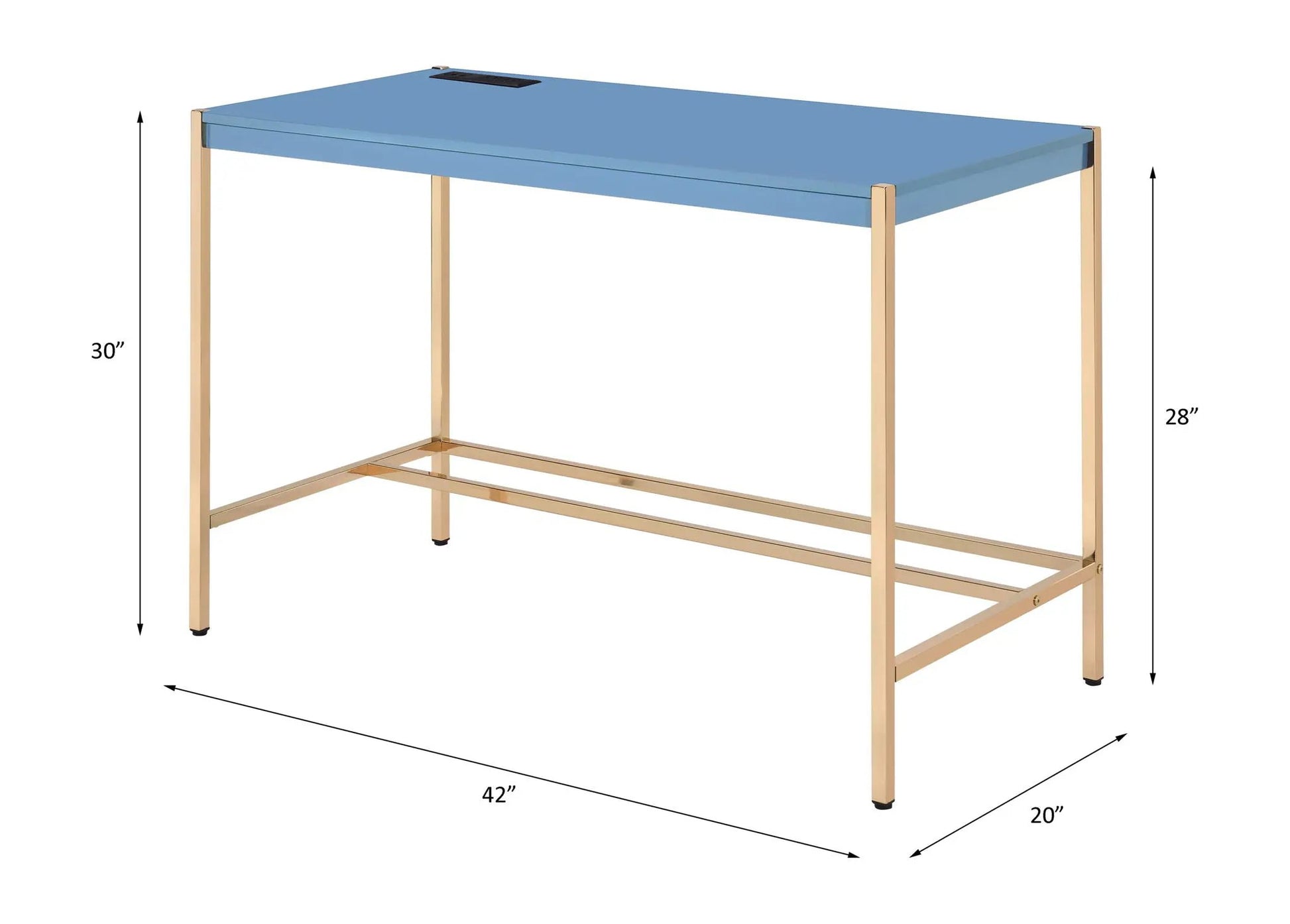 Midriaks Writing Desk With USB, blue top, gold metal frame, Unique Piece Furniture on Tampa Home & Garden Store