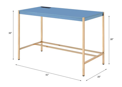Midriaks Writing Desk With USB, blue top, gold metal frame, Unique Piece Furniture on Tampa Home & Garden Store