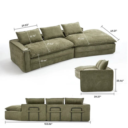 Modern modular sectional sofa with deep seats and right-facing chaise in olive fabric on Tampa Home & Garden Store
