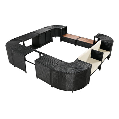 Outdoor Rattan Spa Frame and Modular Storage Seat
