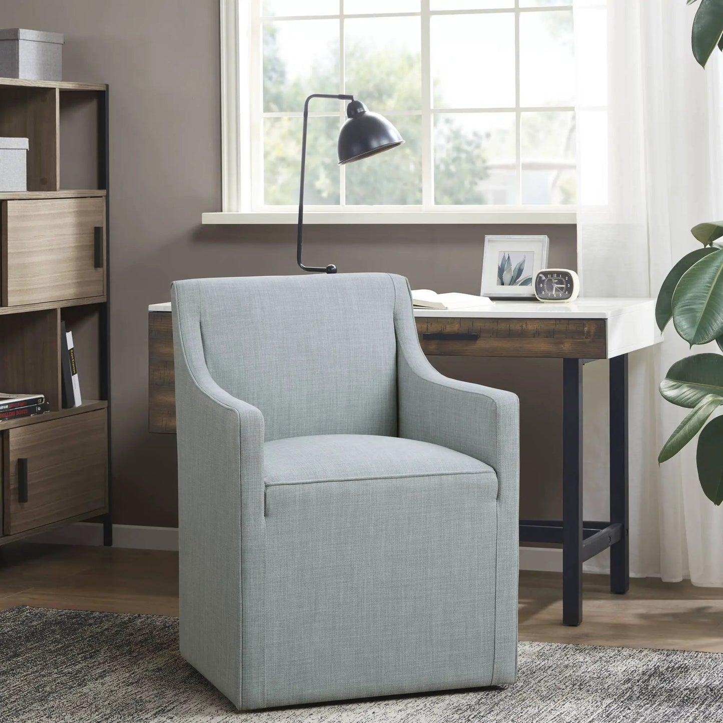 Traditional skirted dining arm chair, light blue fabric upholstery by Unique Piece Furniture on Tampa Home & Garden Store