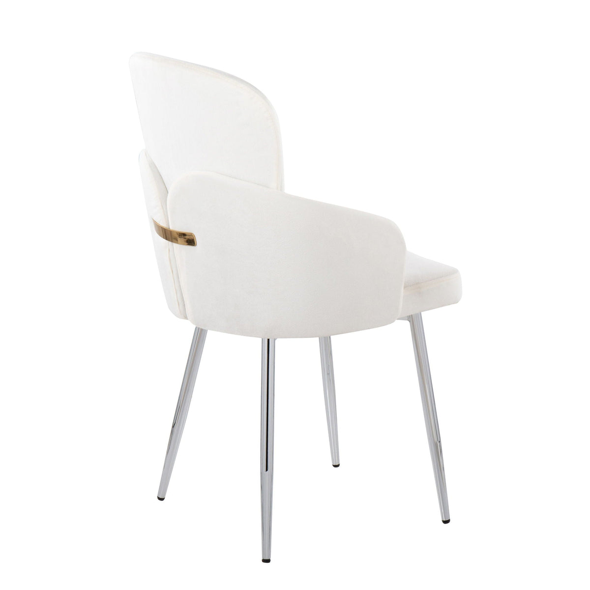 Contemporary white upholstered dining chair with curved back and chrome legs on Tampa Home & Garden Store