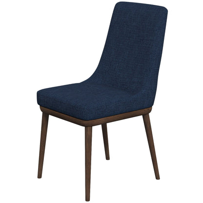 Mid-Century Modern dining chair set of 2 in navy fabric with solid wood legs on Tampa Home & Garden Store