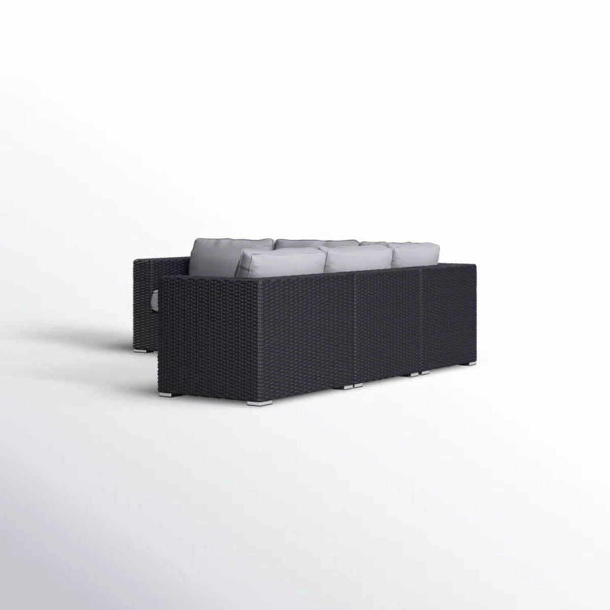 Luxurious wicker patio stationary sectional with Sunbrella gray cushions by HouseOfZazla on Tampa Home & Garden Store