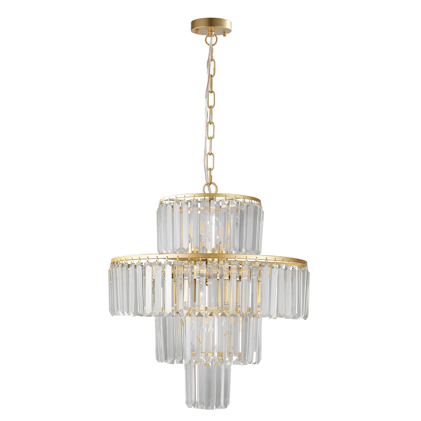 20' Modern Crystal Chandelier with Gold Finish, gold frame, crystal prisms with chain on Tampa Home & Garden Store