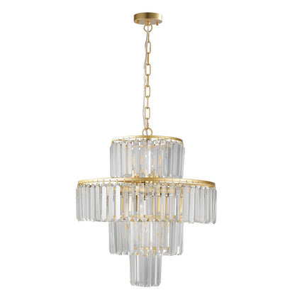 20' Modern Crystal Chandelier with Gold Finish, gold frame, crystal prisms with chain on Tampa Home & Garden Store