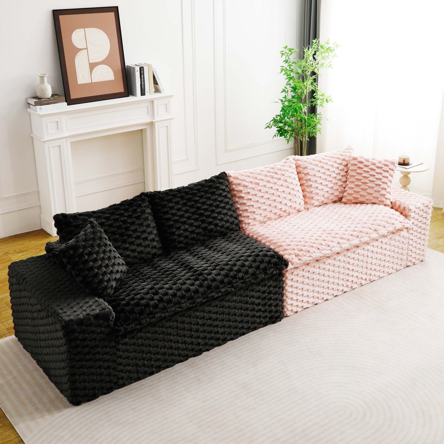 Modular Four Seater Sofa In Pink And Black