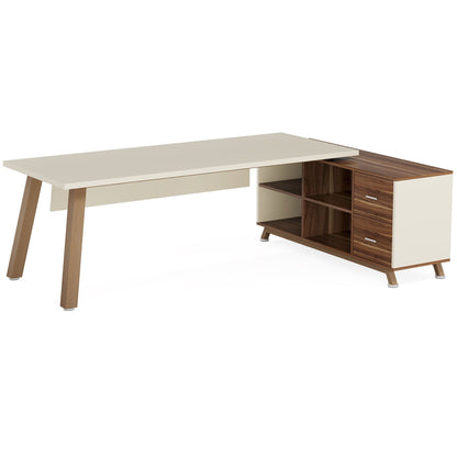 L-Shaped Executive Desk with File Cabinet and Drawers white top walnut cabinet by HouseOfZazla on Tampa Home & Garden Store