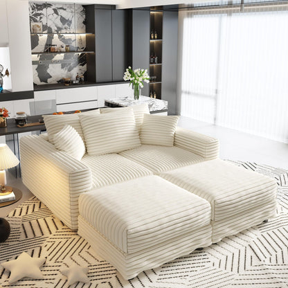 Deep Seat Sofa Bed With Ottoman and Soft Pillows