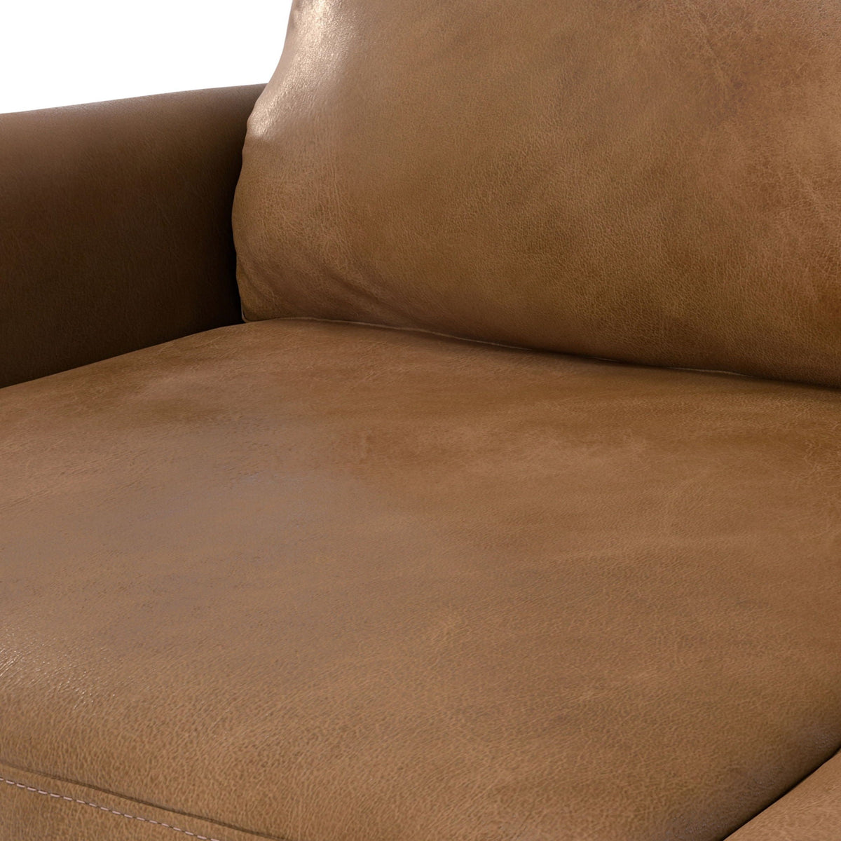 Livingston upholstered sofa brown leather close-up with visible stitching HouseOfZazla on Tampa Home & Garden Store