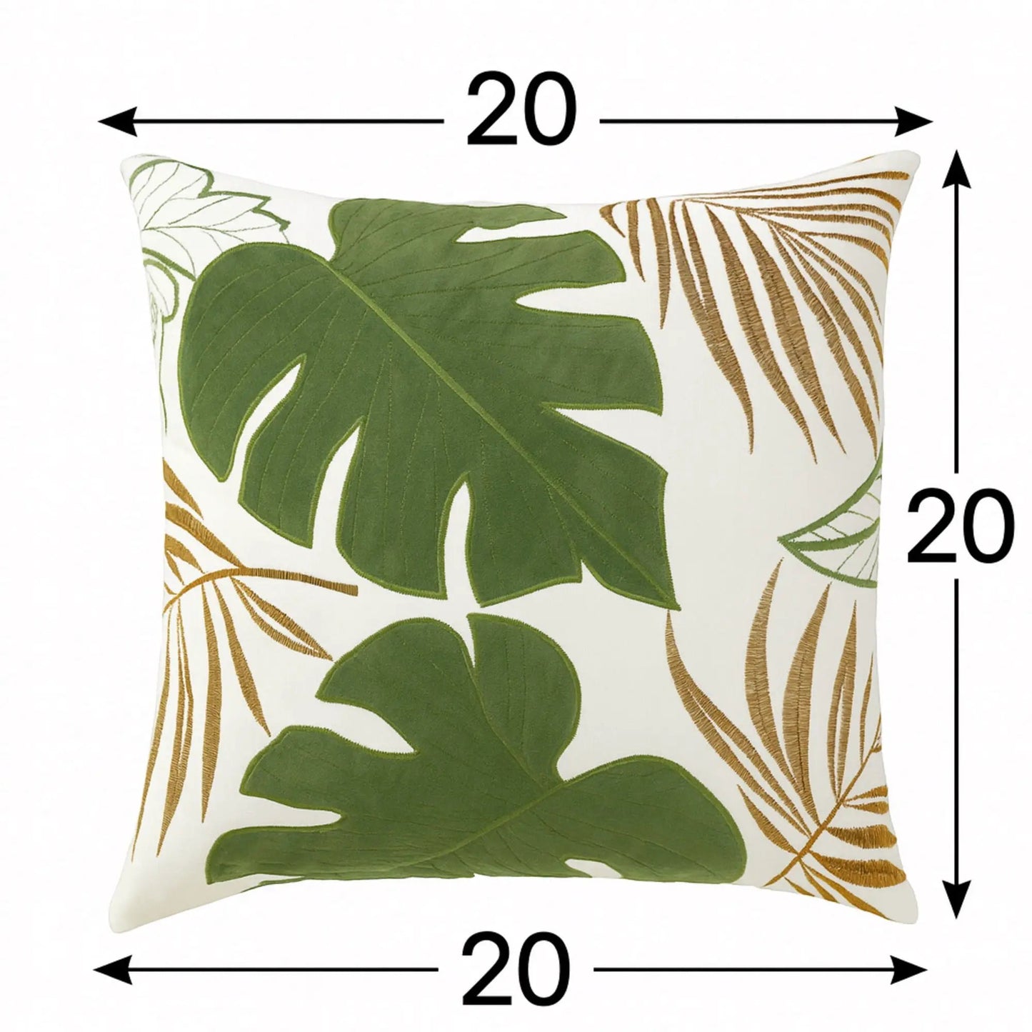 Autumn Vibes Leaf Accent Pillow green monstera leaves brown palm fronds 20x20 in on Tampa Home & Garden Store