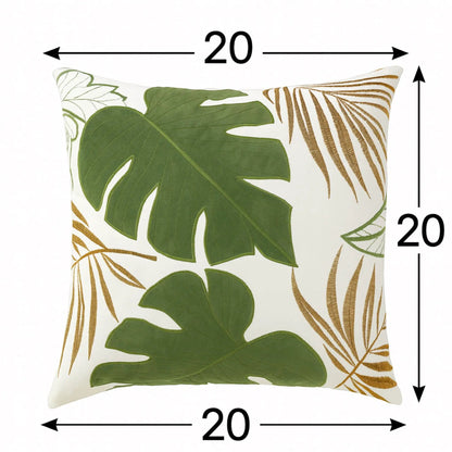 Autumn Vibes Leaf Accent Pillow green monstera leaves brown palm fronds 20x20 in on Tampa Home & Garden Store