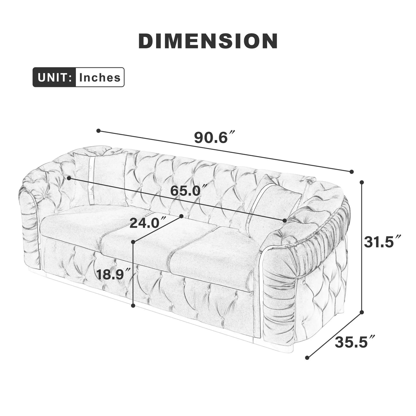 Button Tufted Chesterfield Sofa With 2 Pillows