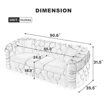 Button tufted 3-seater Chesterfield sofa with 2 pillows by HouseOfZazla, stationary sofa on Tampa Home & Garden Store