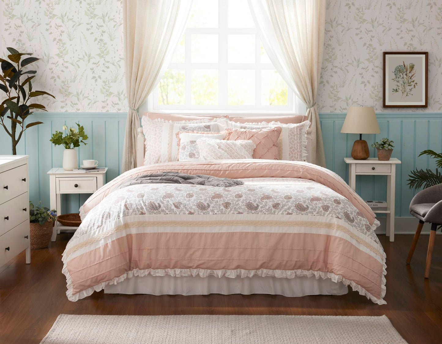 9 Piece Cotton Percale Comforter Set Blush by HouseOfZazla, blush pink percale bedding on Tampa Home & Garden Store