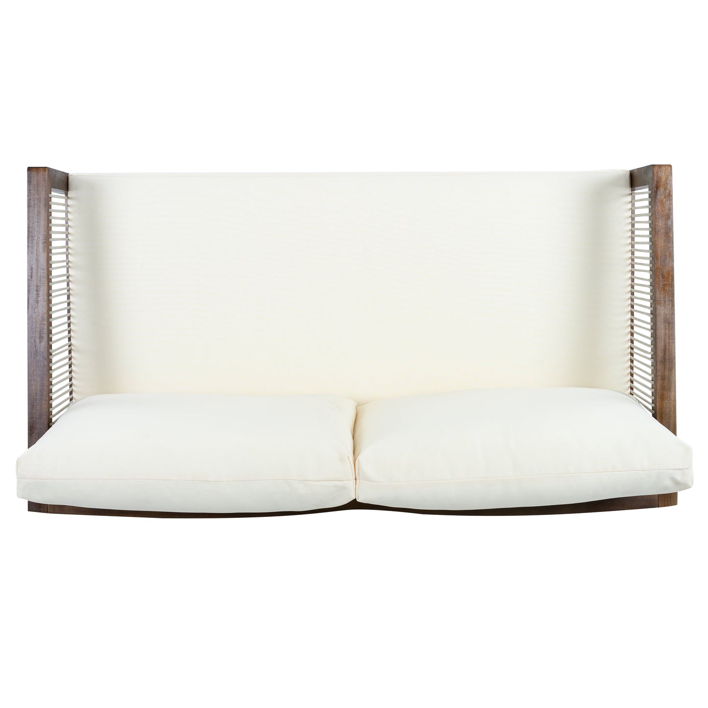 Outdoor 4-Piece Sofa Set with acacia wood frame and rope detail, white cushions by HouseOfZazla on Tampa Home & Garden Store