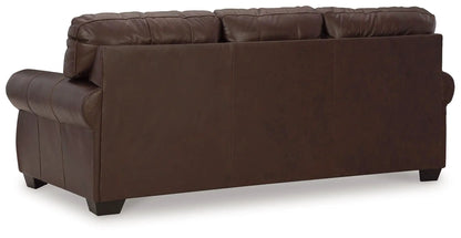 Colleton sofa dark brown leather stationary, back view with cushions and rounded arms on Tampa Home & Garden Store