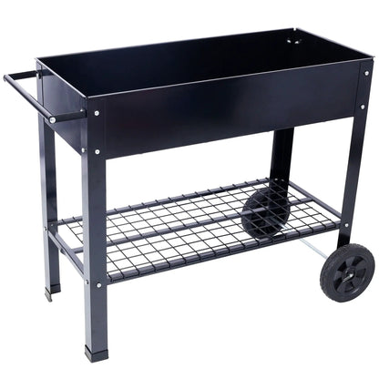 Unique Piece Furniture elevated black powder-coated steel planter garden bed on wheels on Tampa Home & Garden Store