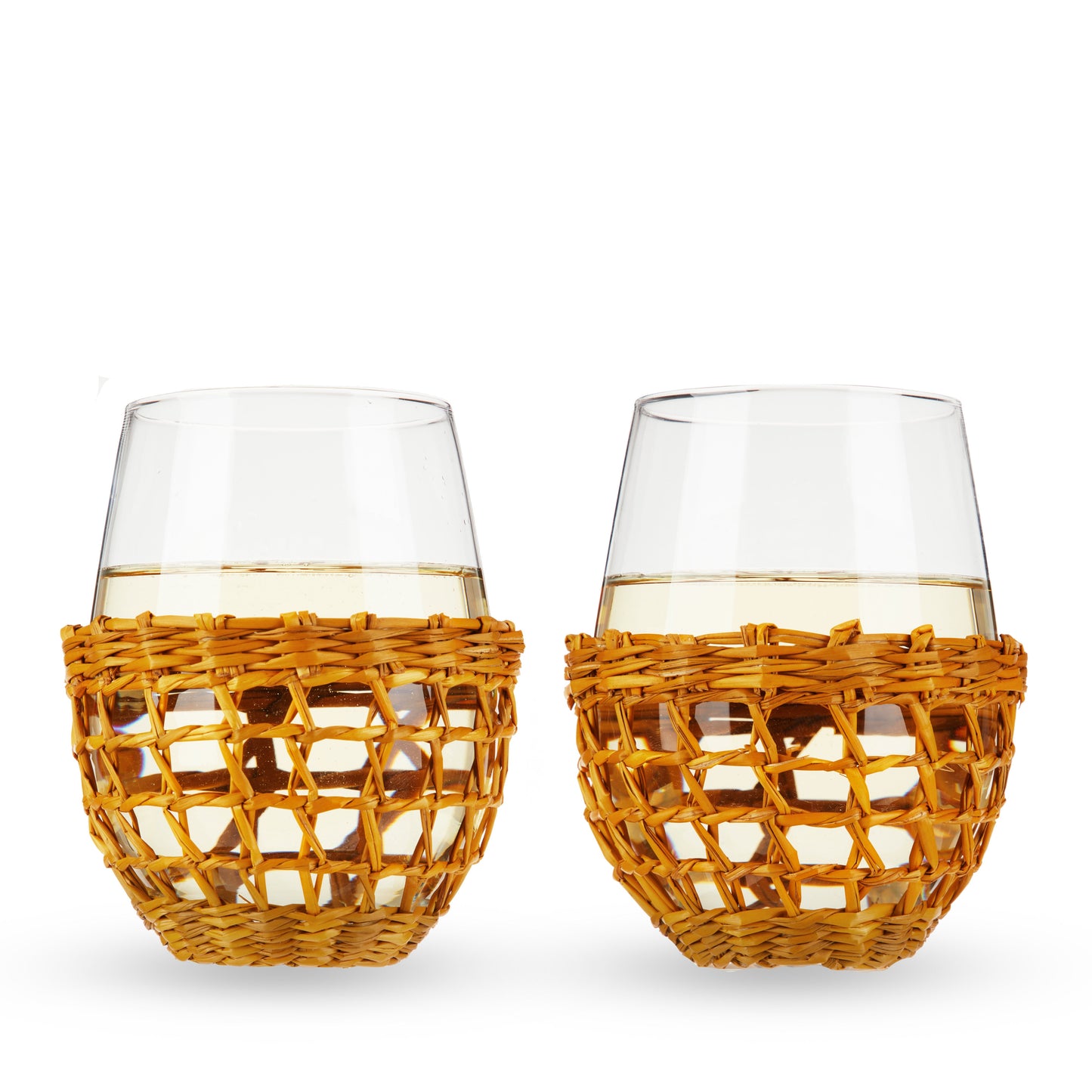 Set of Two Coastal and Stemless Wine Glasses