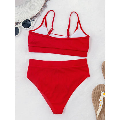Red push-up bikini set with high-waist bottom and adjustable straps Stevvex classic bikini on Tampa Home & Garden Store