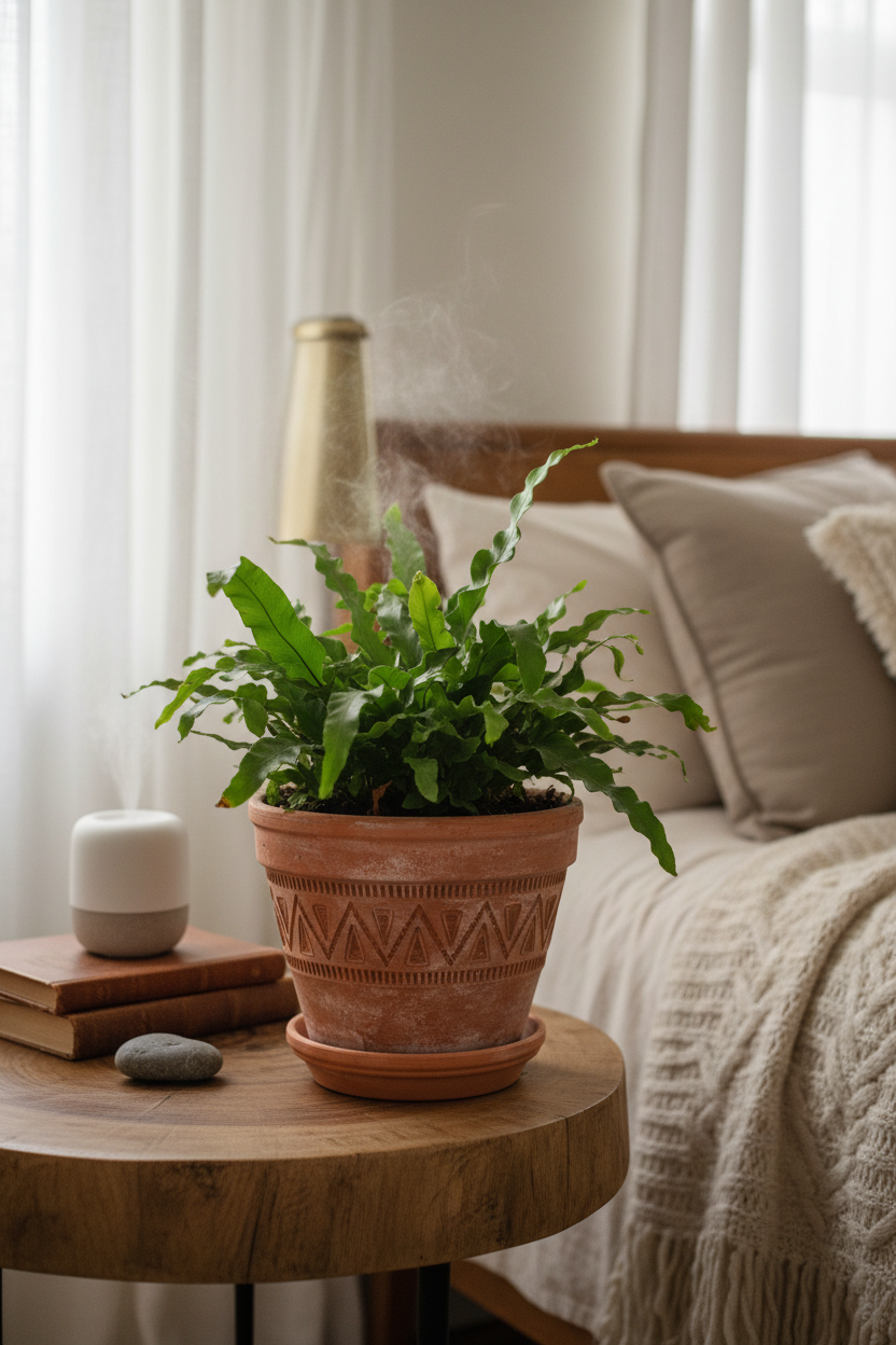 Fern Kangaroo Paw 6-inch potted plant in a terracotta pot on a wooden table on Tampa Home & Garden Store