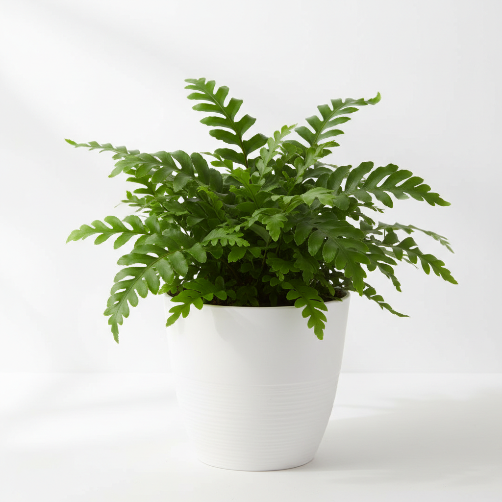Kangaroo Paw Fern 6-inch plant in white pot with green fronds Rooted Treasures Farms on Tampa Home & Garden Store