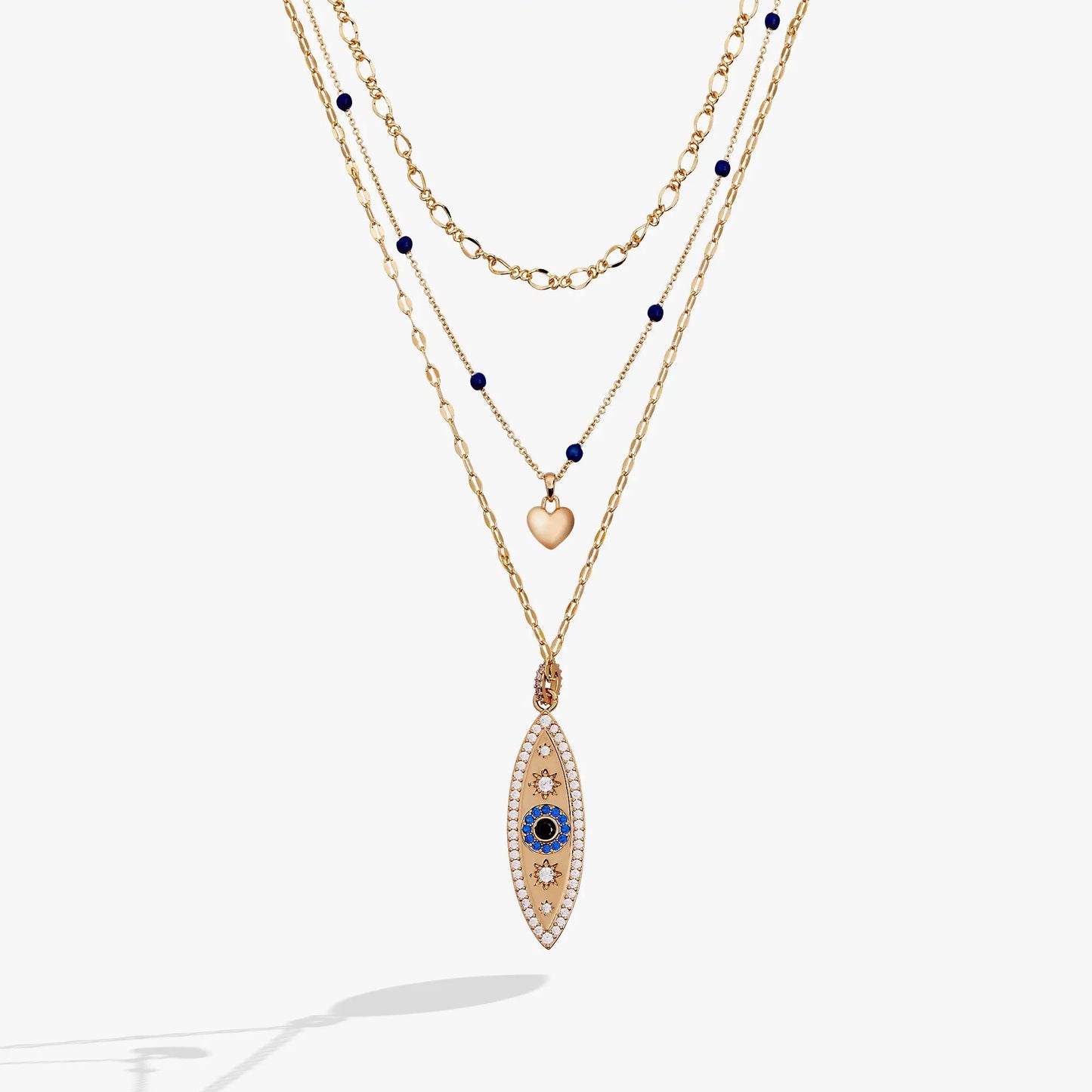 Festival Stranded Evil Eye Necklace by ALEX AND ANI gold-tone layered chains with cobalt beads on Tampa Home & Garden Store