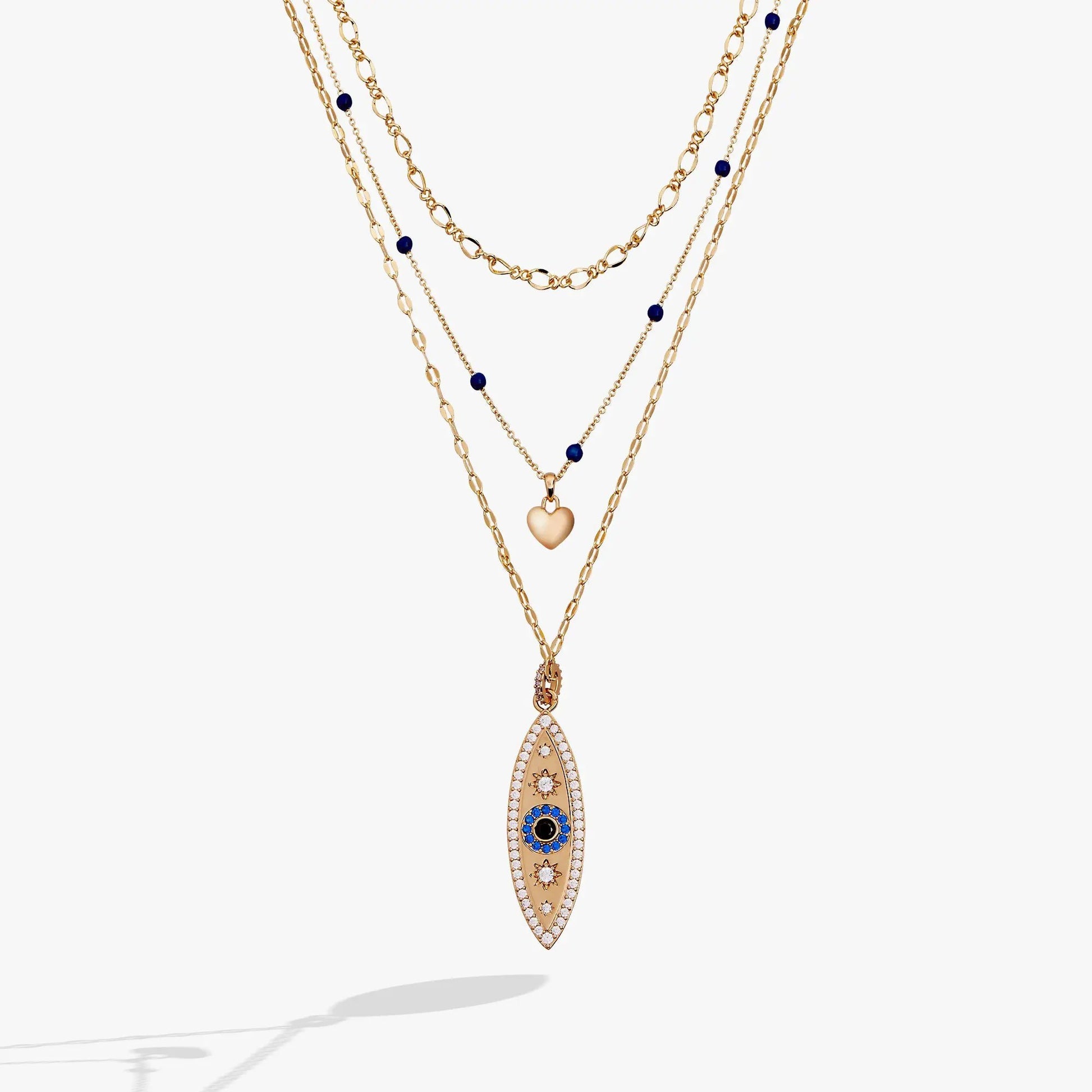 Festival Stranded Evil Eye Necklace by ALEX AND ANI gold-tone layered chains with cobalt beads on Tampa Home & Garden Store