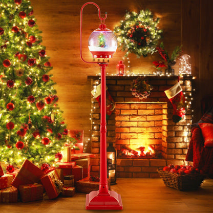 68 Inch Festive Musical Christmas Street Lamp Post with Snow Globe Lantern-Red lamp decor on Tampa Home & Garden Store