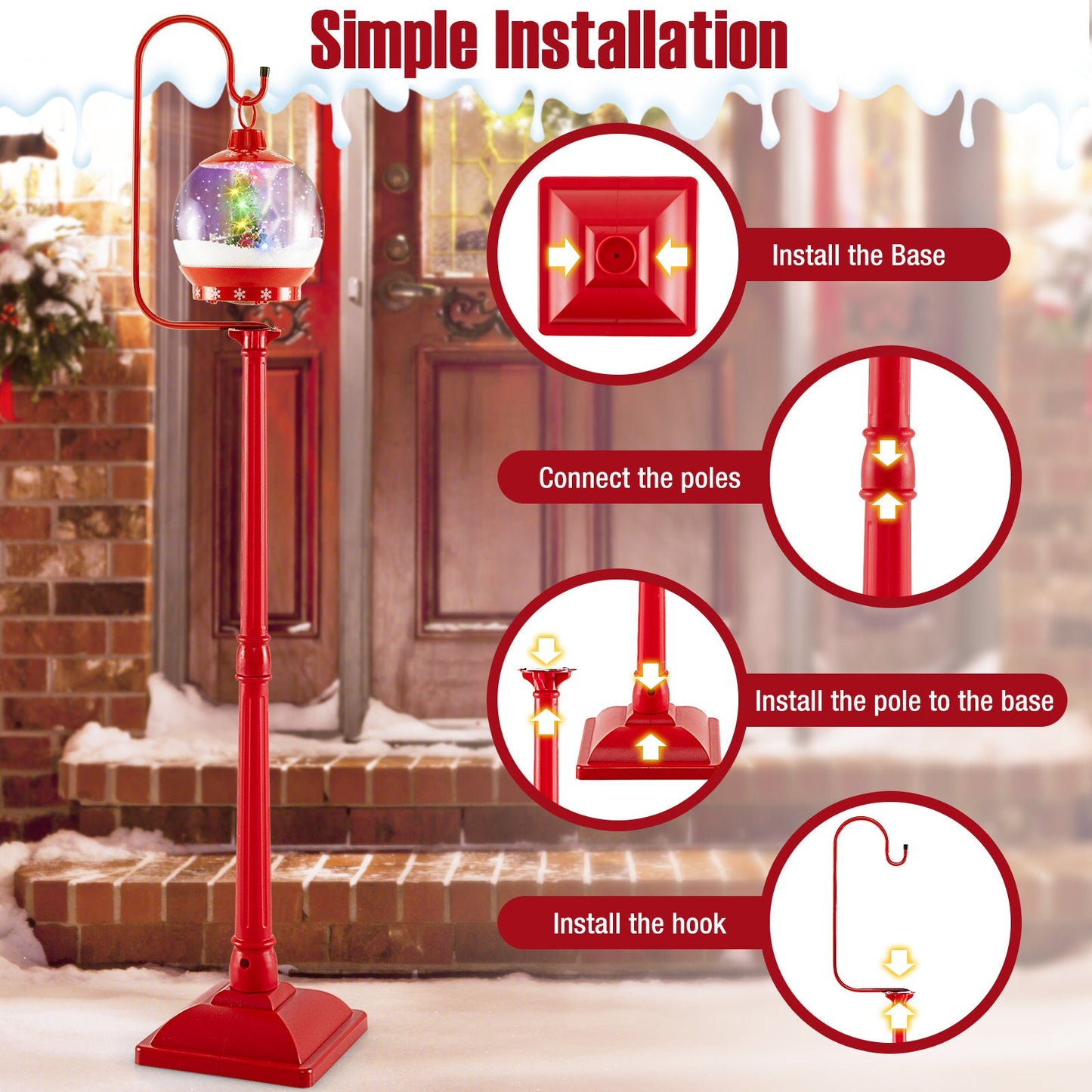 68-inch red festive musical Christmas lamp post with snow globe lantern DirectDeals lamp mounts on Tampa Home & Garden Store
