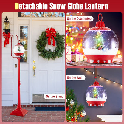 68-inch red outdoor lamp post with snow globe lantern featuring a Christmas tree DirectDeals on Tampa Home & Garden Store